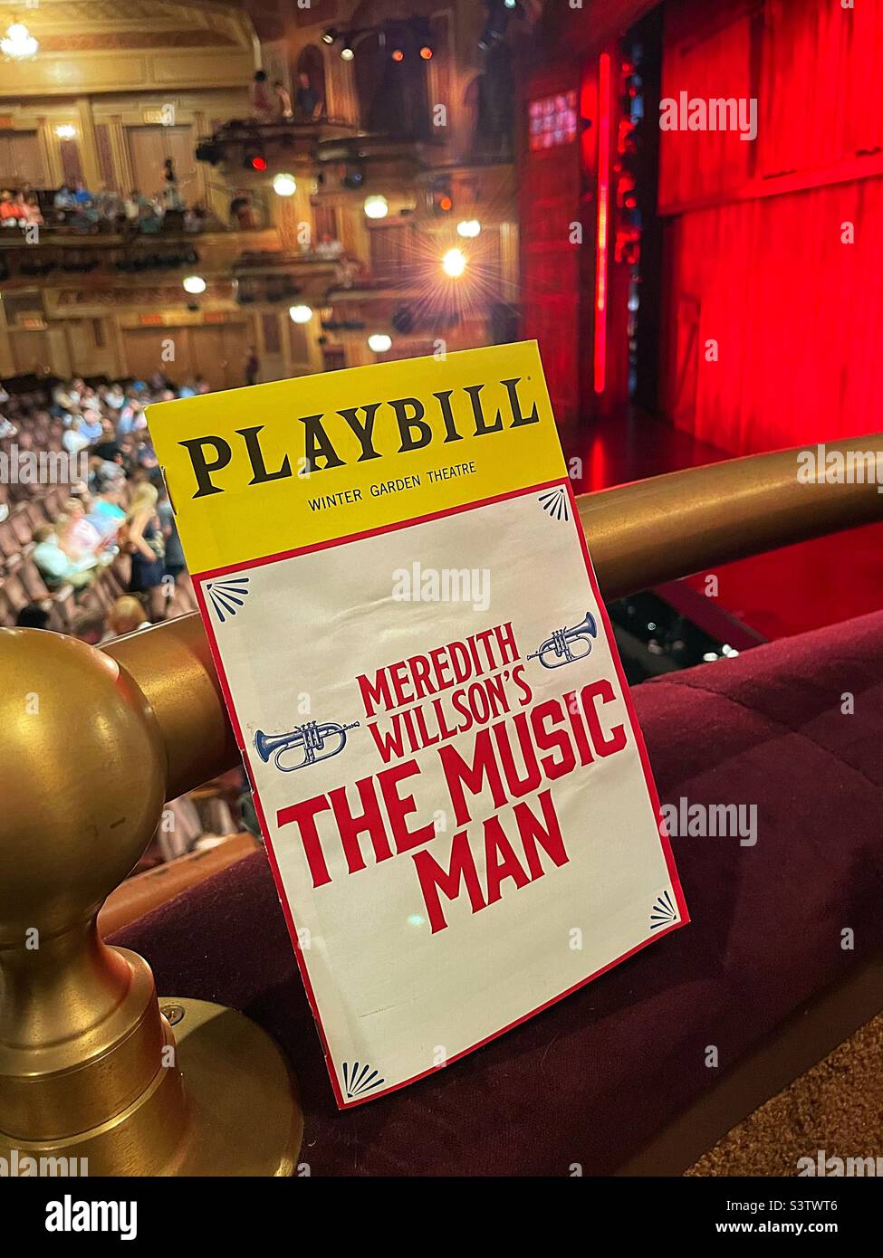 Close up of a playbill magazine at the Winter Garden Theatre for performance of the music man, summer 2022, New York City, USA Stock Photo