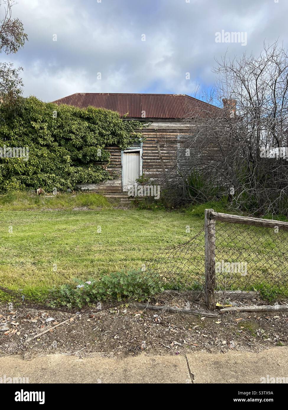 Abandoned house with overgrown weeds - Smartphone Captured Stock Image