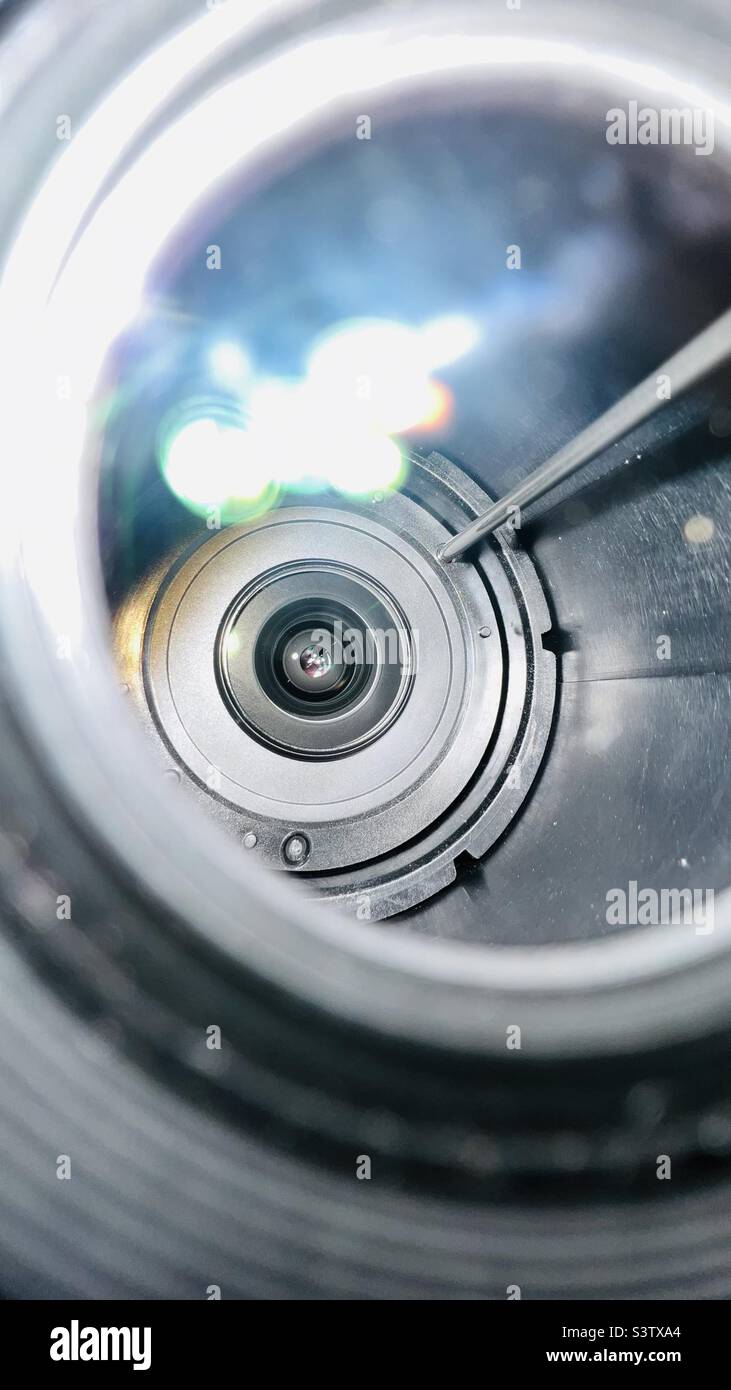 Inside a camera lens Stock Photo Alamy