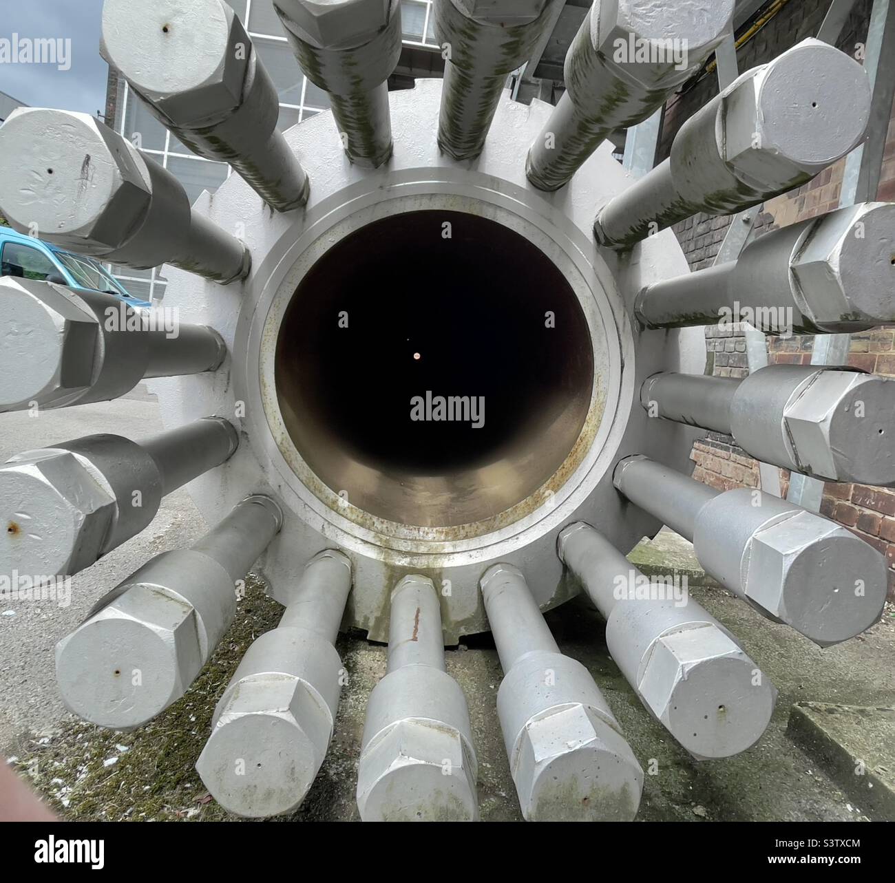 A large industrial component of cylindrical form, an exhibit at the Kelham Island Industrial museum, In Sheffield UK - Smartphone Captured Stock Image