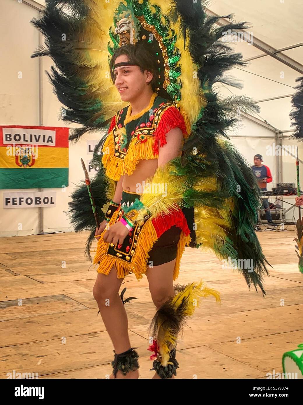Indigenous Bolivian costume from the Amazon rainforest - Smartphone Captured Stock Image