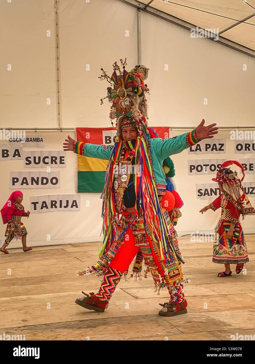 Indigenous tinku dancer from altiplano Bolivia Stock Photo