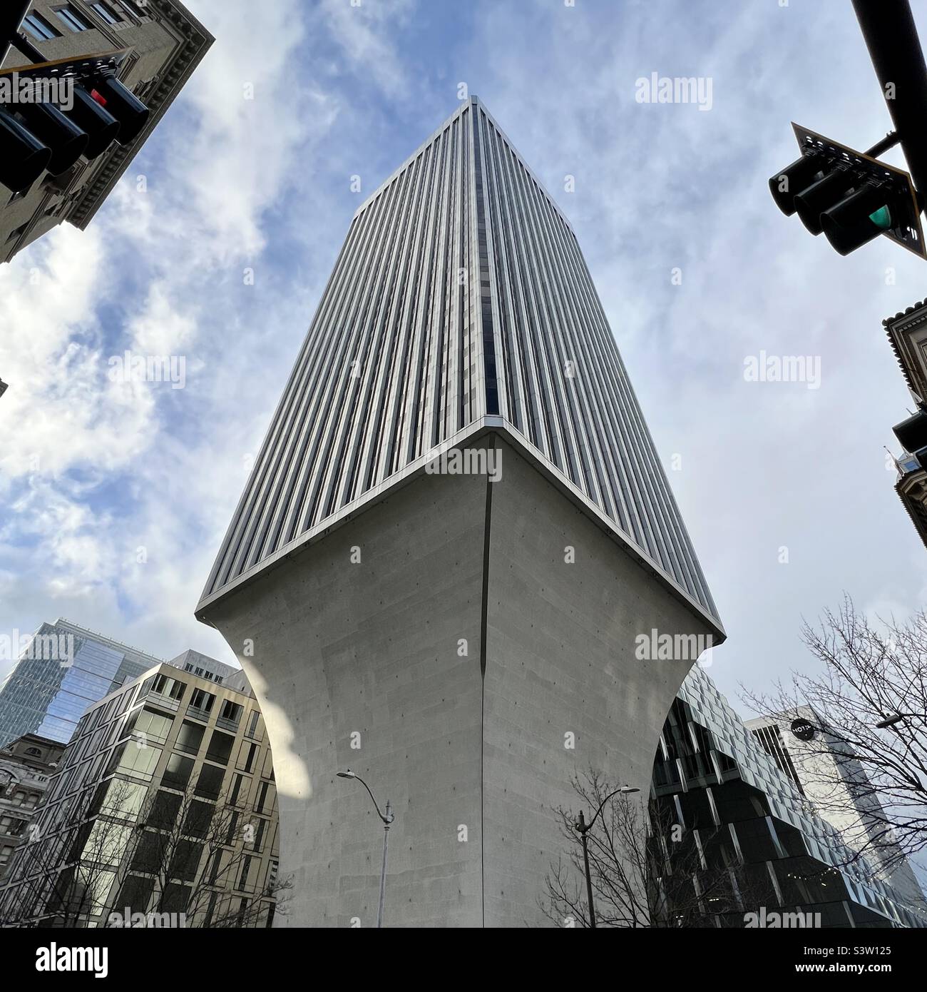 SEATTLE, WA, DEC 2021: looking up at Rainier Tower, a 41 SEATTLE, WA, DEC 2021: looking up at Rainier Tower, a 41