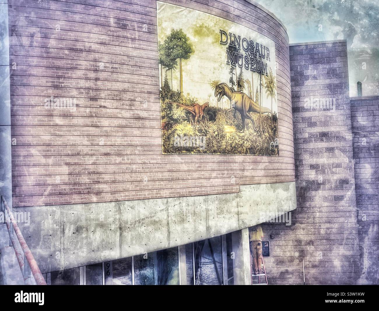Dinosaur Museum in Vernal, Utah. Grunge effects digitally added. - Smartphone Captured Stock Image