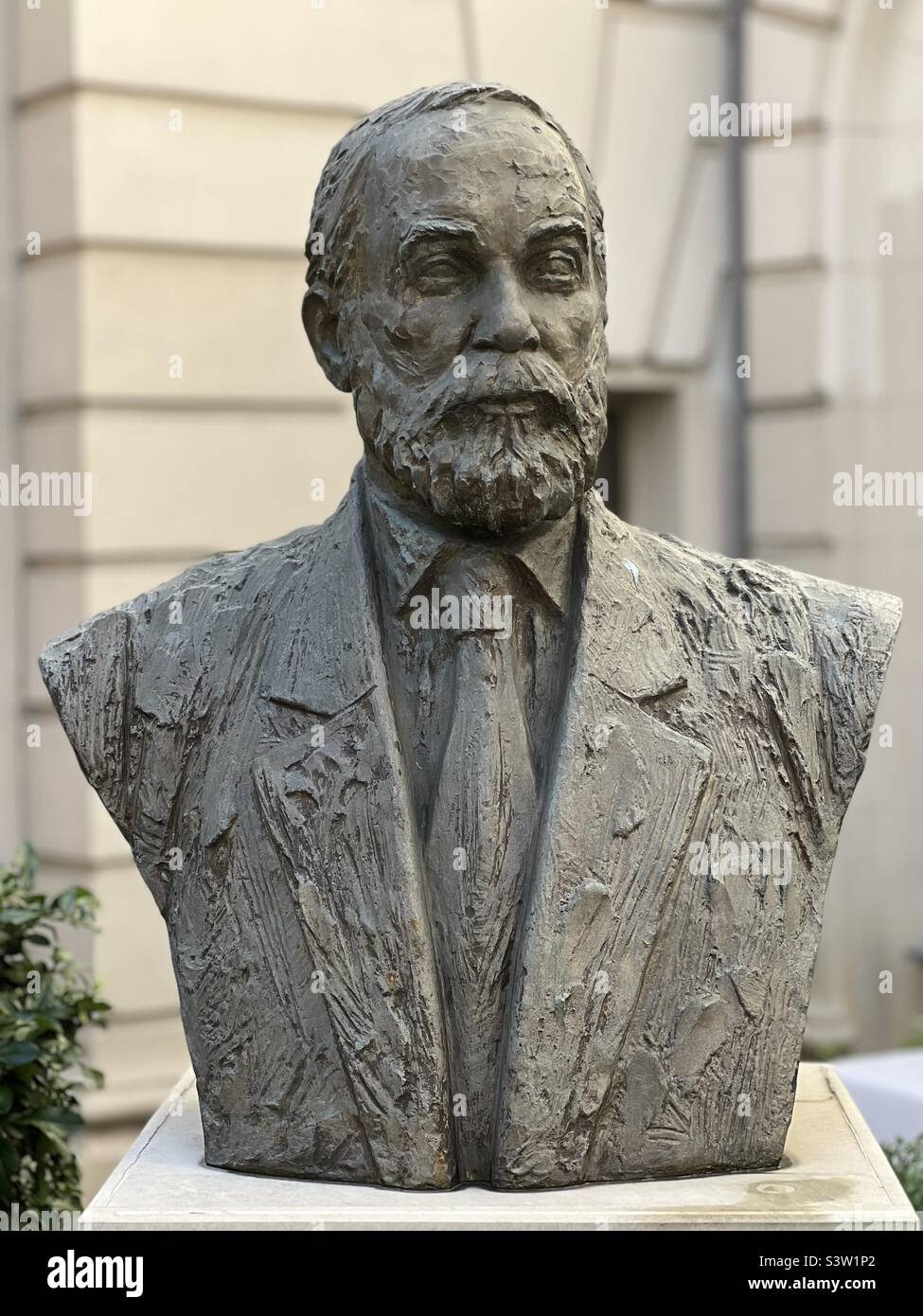 Bronze bust of Ismail Qemal Vlora, Albanian diplomat, politician, rilindas, statesman and the Founding Father of modern Albania. - Smartphone Captured Stock Image