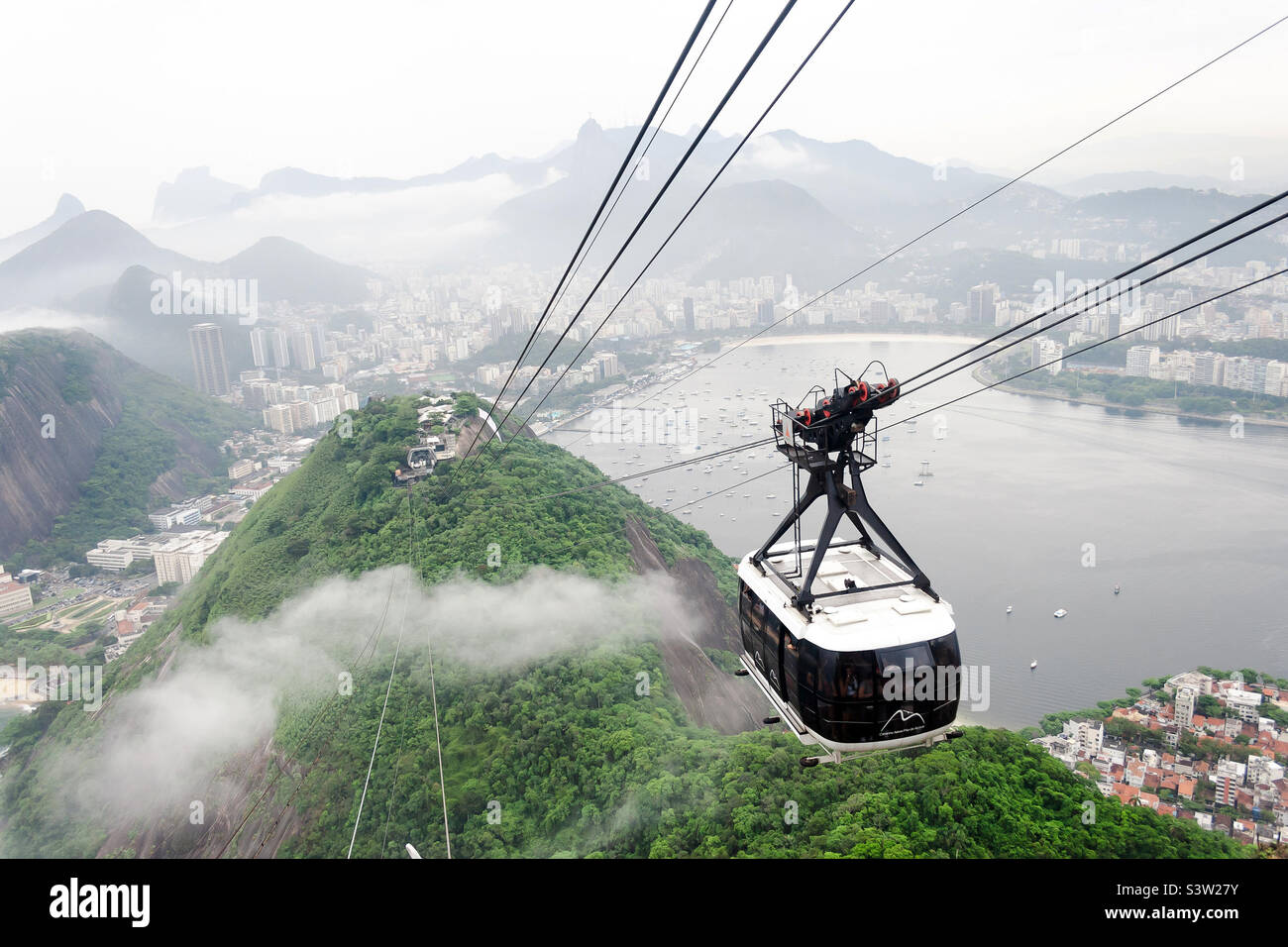 Foggy morning in Rio de Janeiro, Brazil. View from the Sugarloaf mountain. Stock Photo
