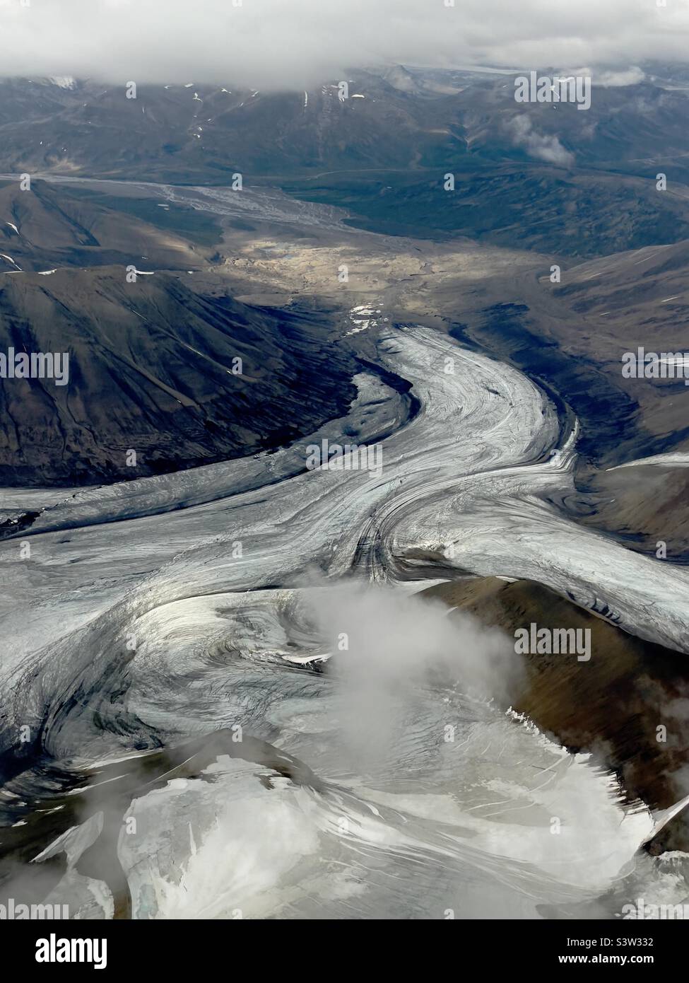 Aerial view of of an Arctic glacier in Spitsbergen, Norway - Smartphone Captured Stock Image