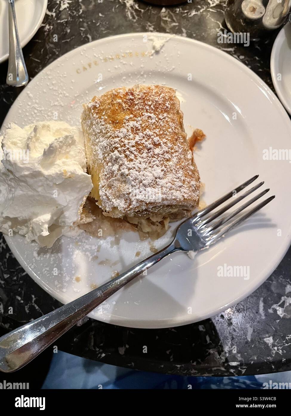 Apple strudel with whip cream - Smartphone Captured Stock Image