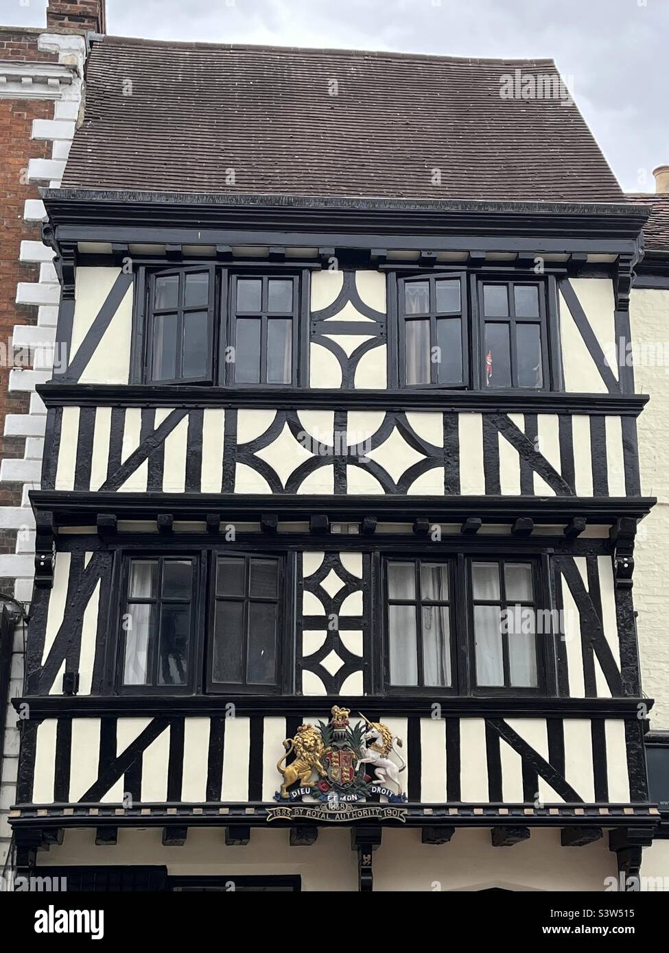 Tudor building in medieval market town of Tewkesbury in Gloucestershire - Smartphone Captured Stock Image