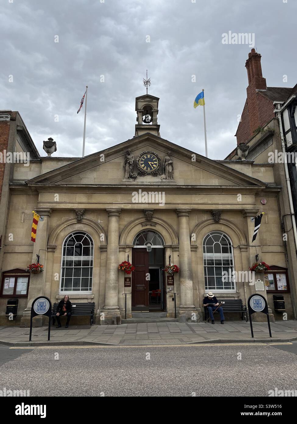 Town hall at the medieval market town of Tewkesbury in Gloucestershire - Smartphone Captured Stock Image