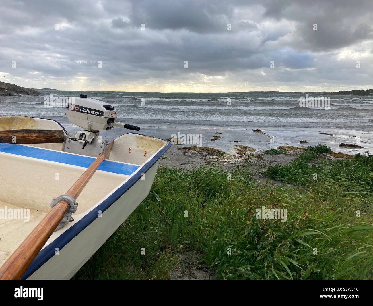 A Boat on a Beach on the west coast of Sweden Stock Photo