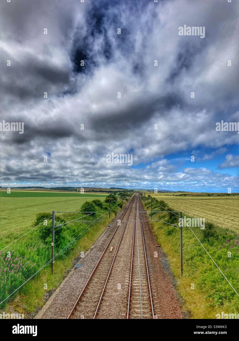 Railway line Cheswick Northumberland Stock Photo