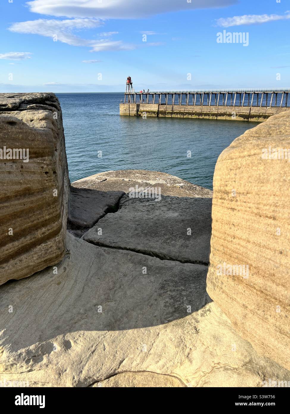 Harbour mouth, Whitby, North Yorkshire Stock Photo