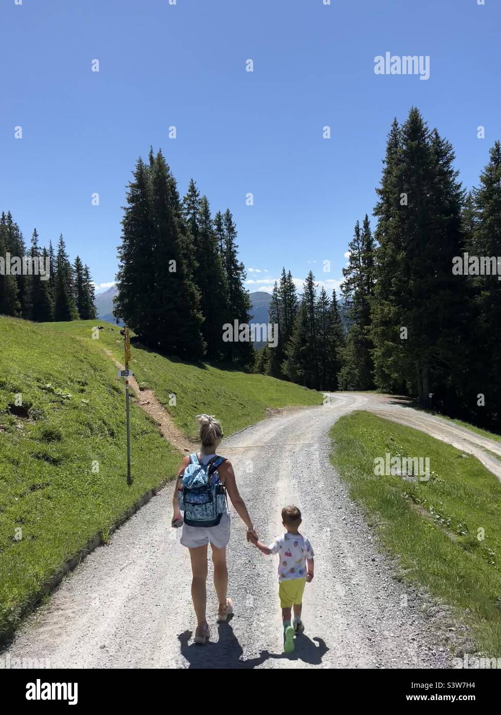 Mum and son hiking Stock Photo