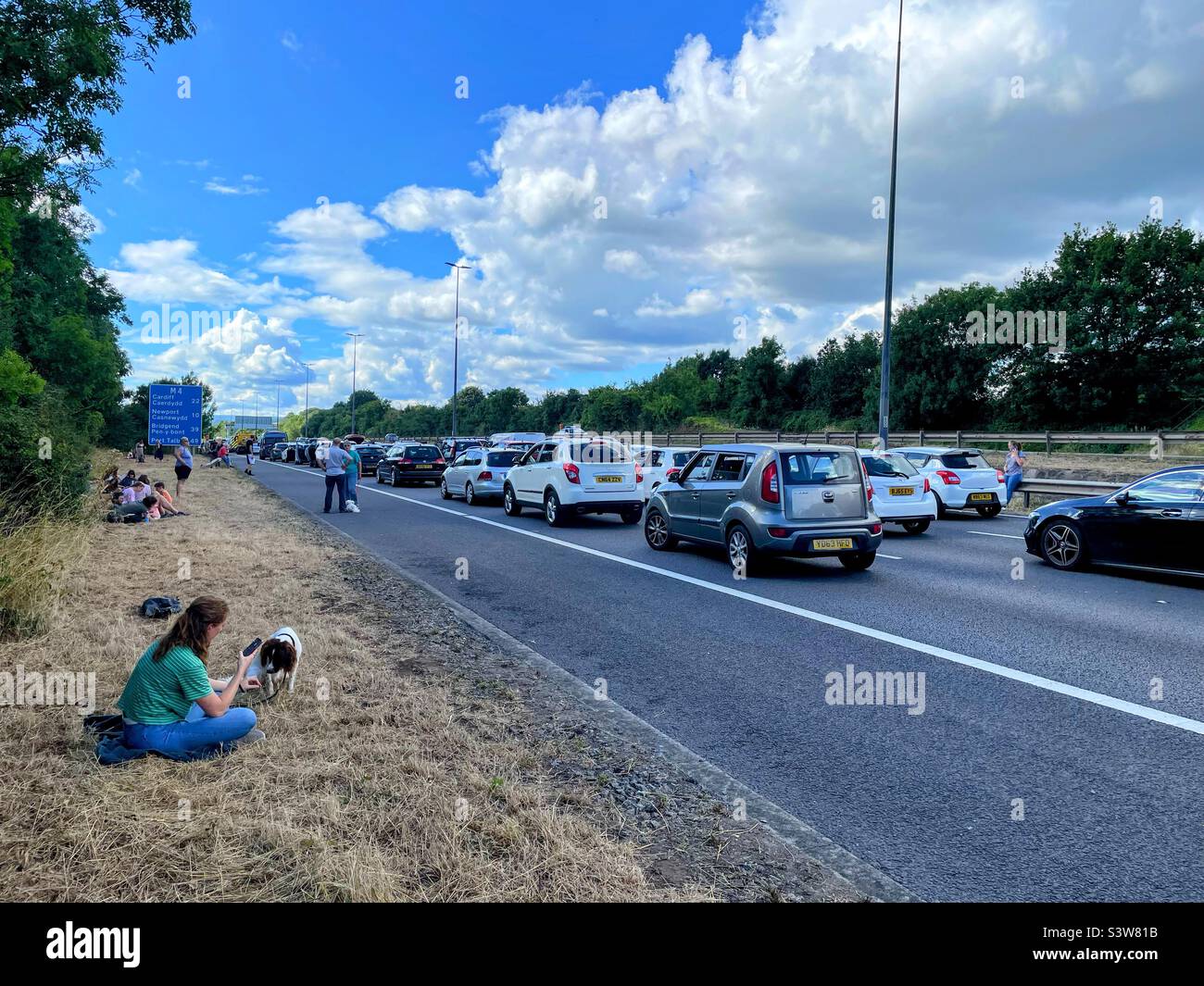 Traffic at a standstill on the M4, July 2022. Stock Photo