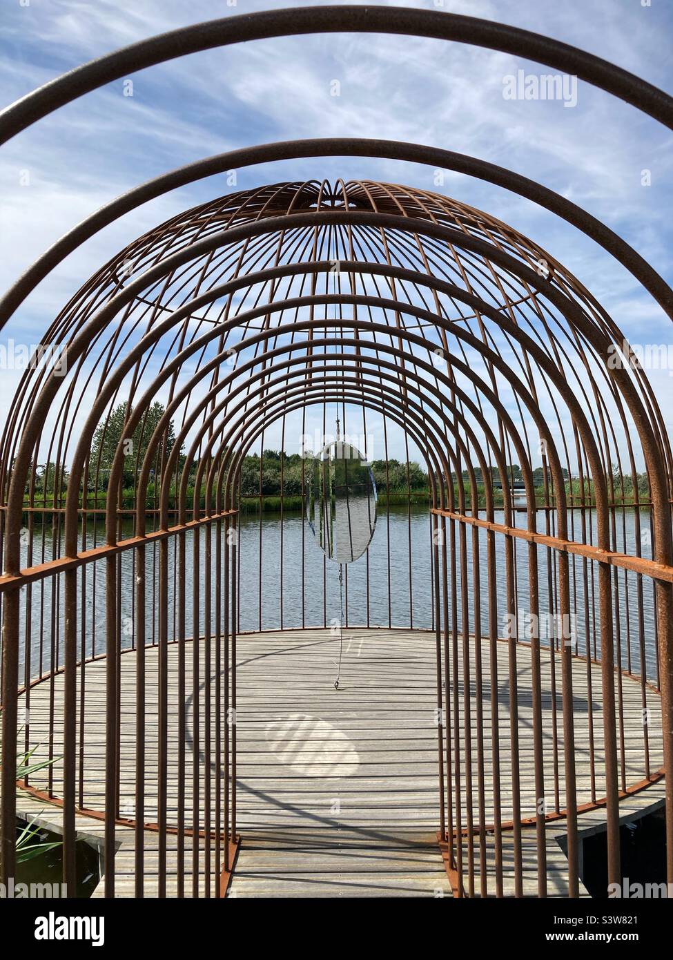 Detail of the Art Installation „Cage and mirror“ by Jeppe Hein On the Outside of the Arken Museum of modern Art, Denmark Stock Photo