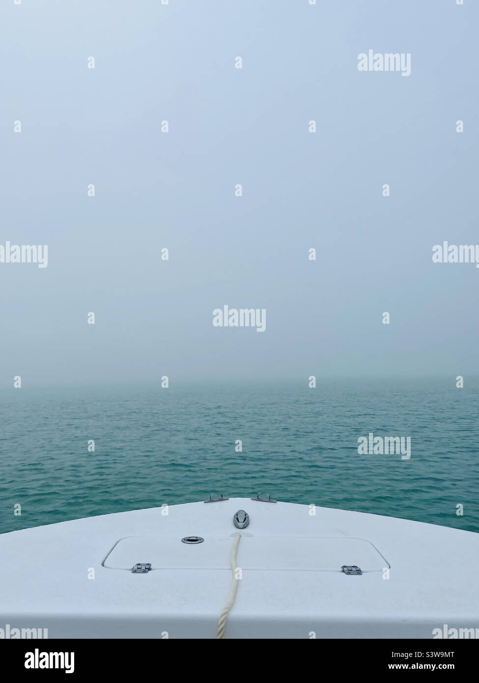 Front of boat on foggy morning - Smartphone Captured Stock Image