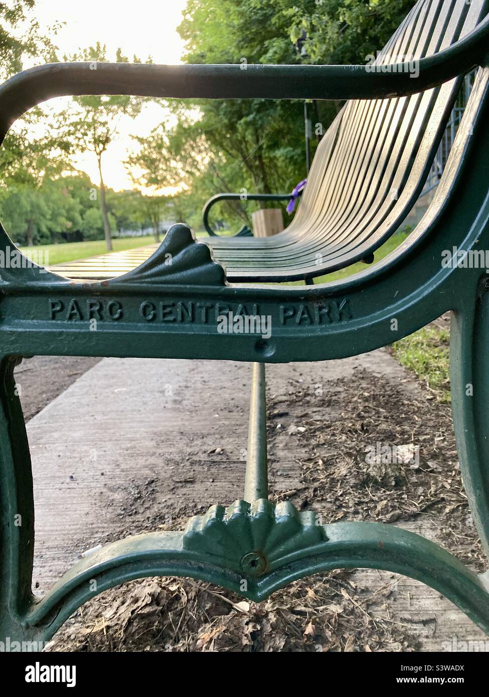 Closeup of a metal bench in Central Park, Ottawa Stock Photo Alamy