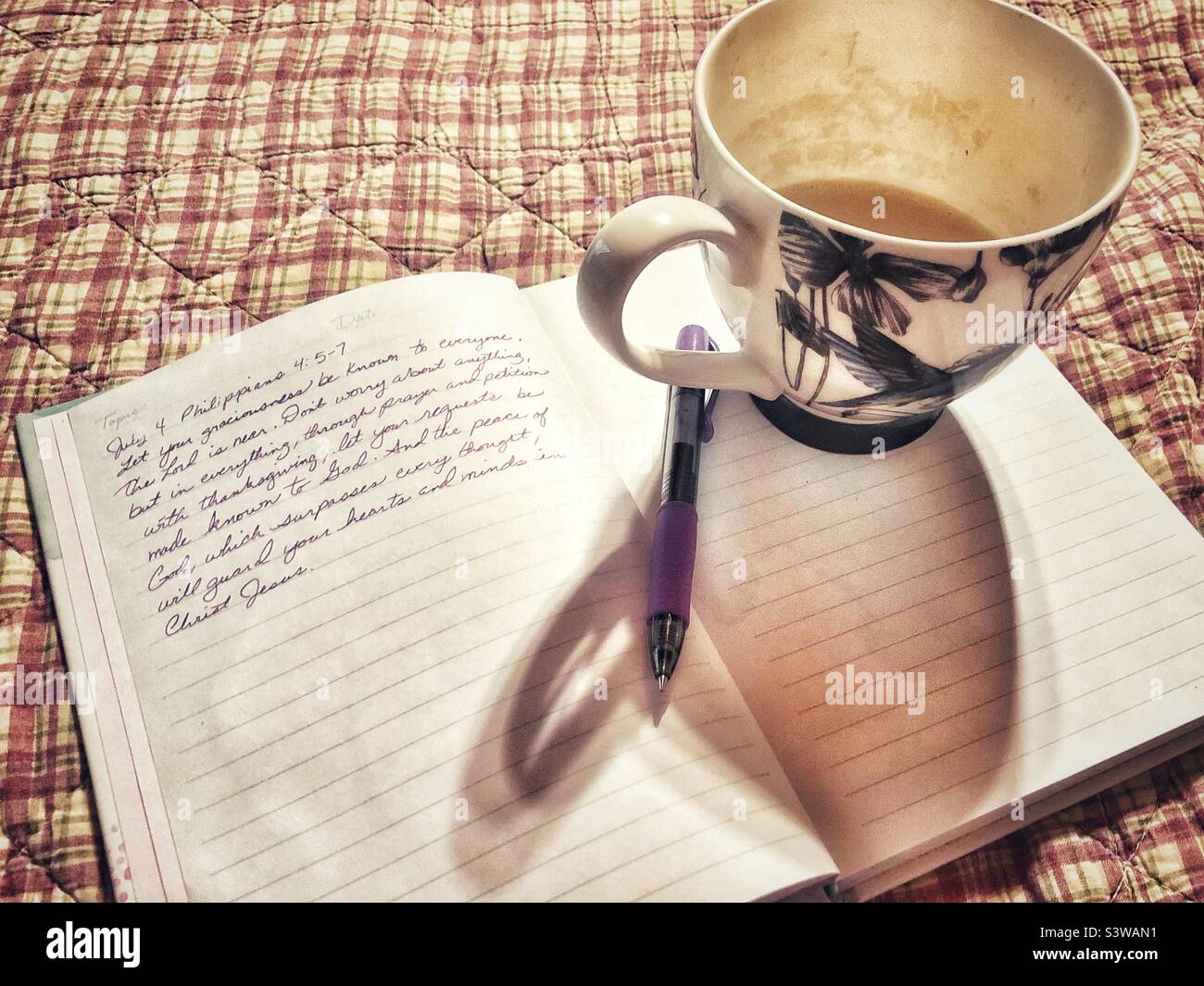 Cup of coffee with Bible journal - Smartphone Captured Stock Image