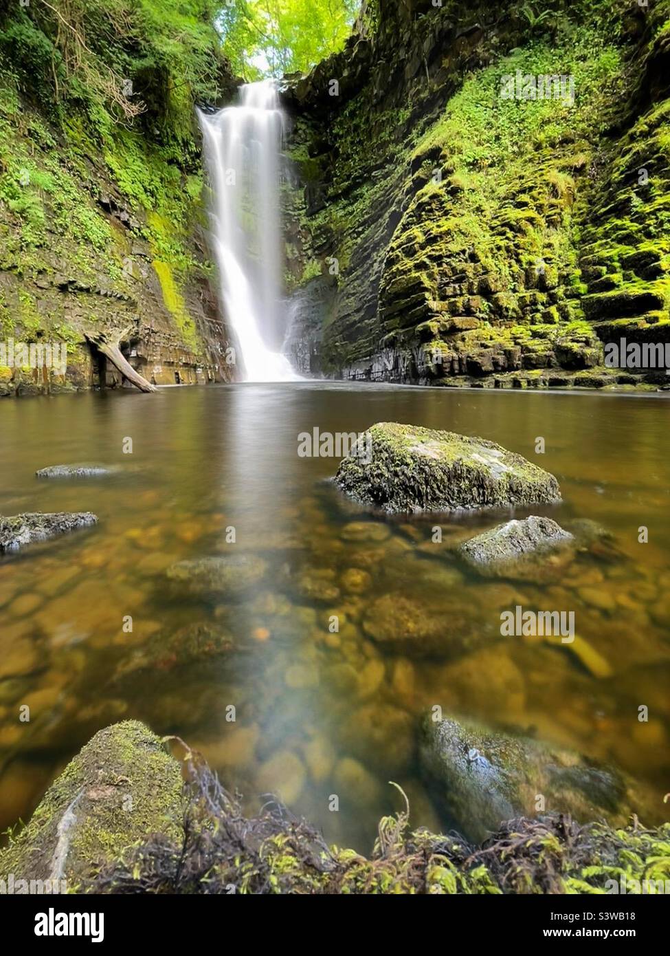 Sgwd Einion Gam (waterfall of the crooked anvil), Afon Pyrddin, Brecon Beacons, Wales. Stock Photo