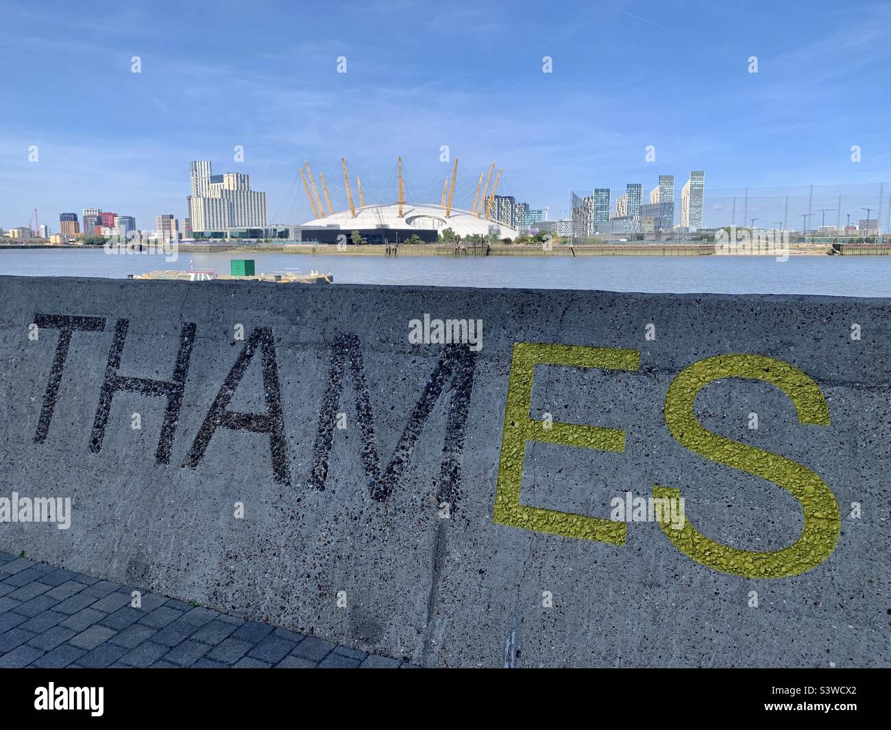 Thames river with millennium dome in background Stock Photo
