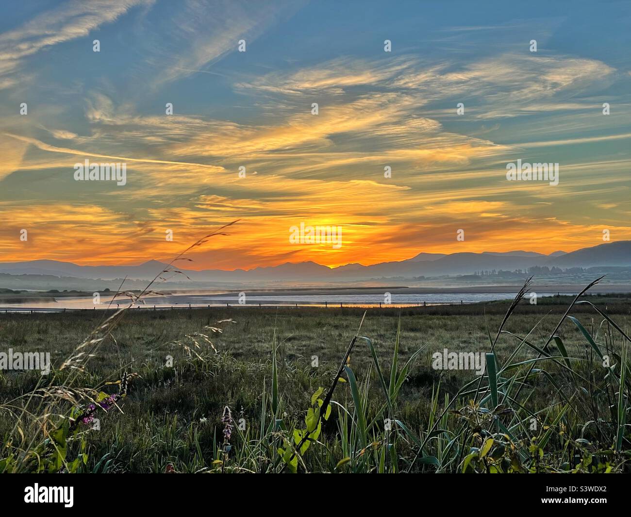 Dawn over the river Inny estuary, County Kerry, Ireland, August. Stock Photo