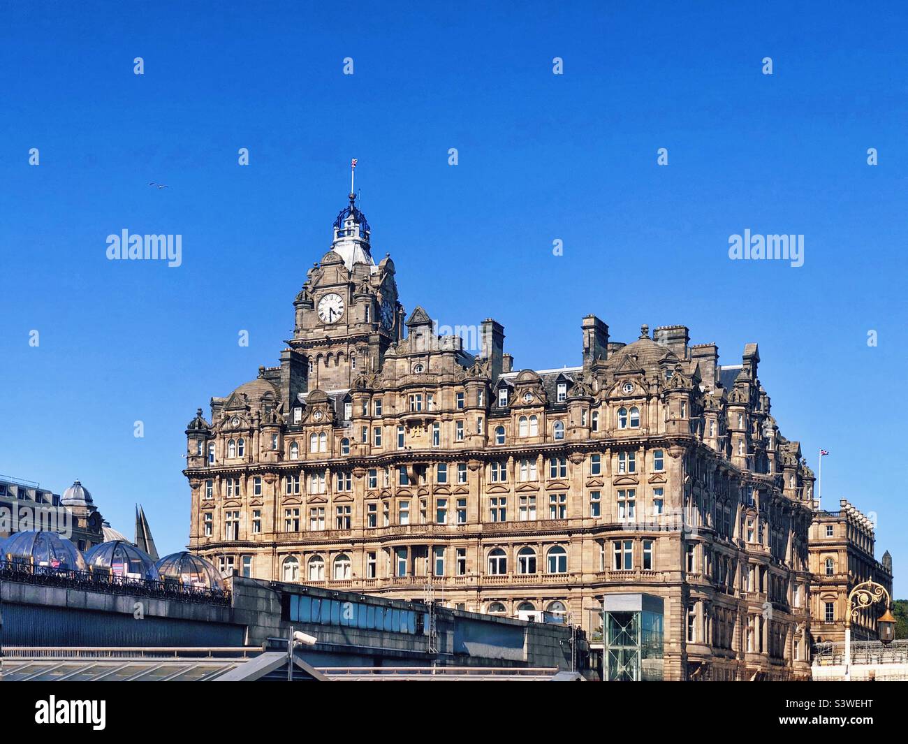 Balmoral Hotel Edinburgh from Waverley Bridge. Stock Photo