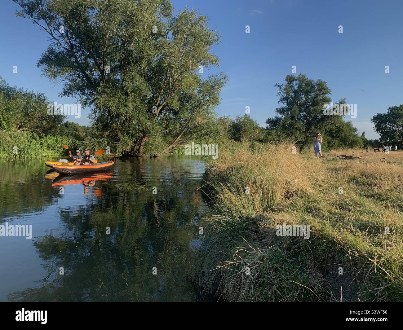 A hot summer day on  the river Cam at Granchester Meadows  Cambridge England UK  - heatwave summertime - Smartphone Captured Stock Image