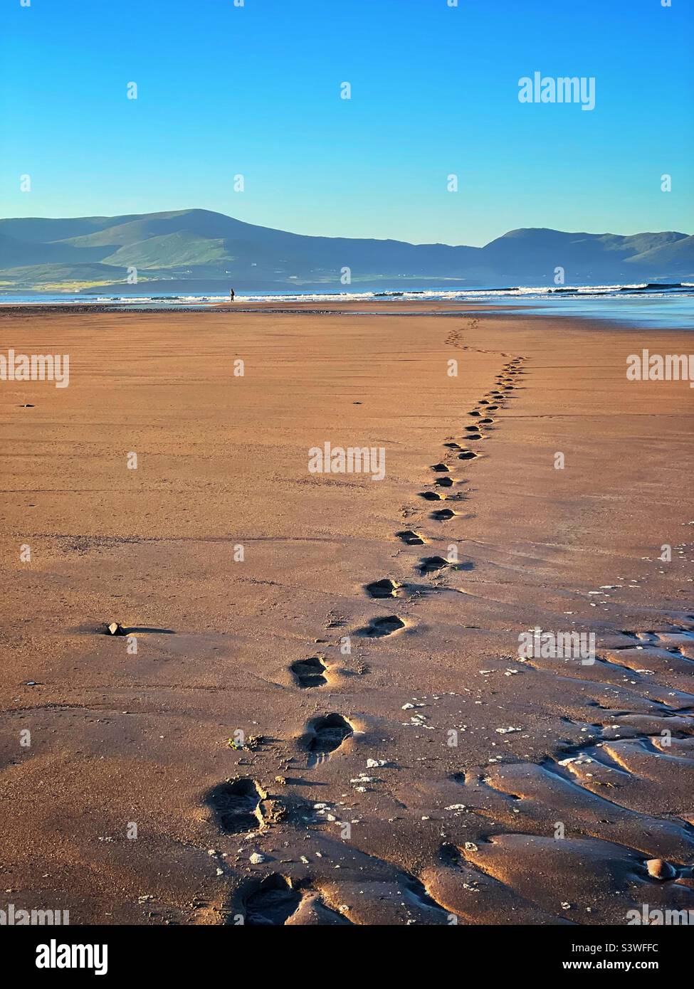 Footsteps across the sand, Ireland. Stock Photo