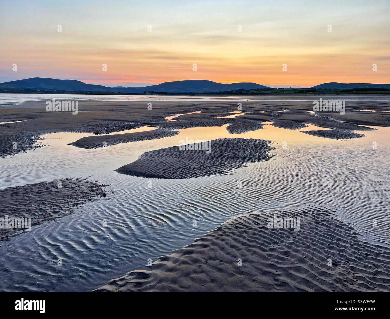 Dusk over the estuary of the river Inny, BallinSkelligs, South east Ireland, August. Stock Photo