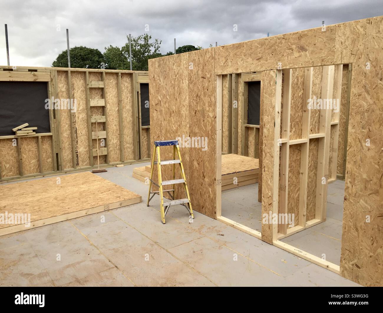 Modern stud timber house construction Stock Photo