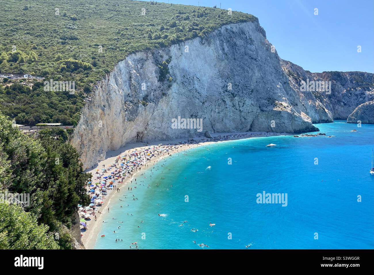 Porto Katsiki beach overview, Lefkada, Greece, Ionian Sea, Europe, EU - Smartphone Captured Stock Image