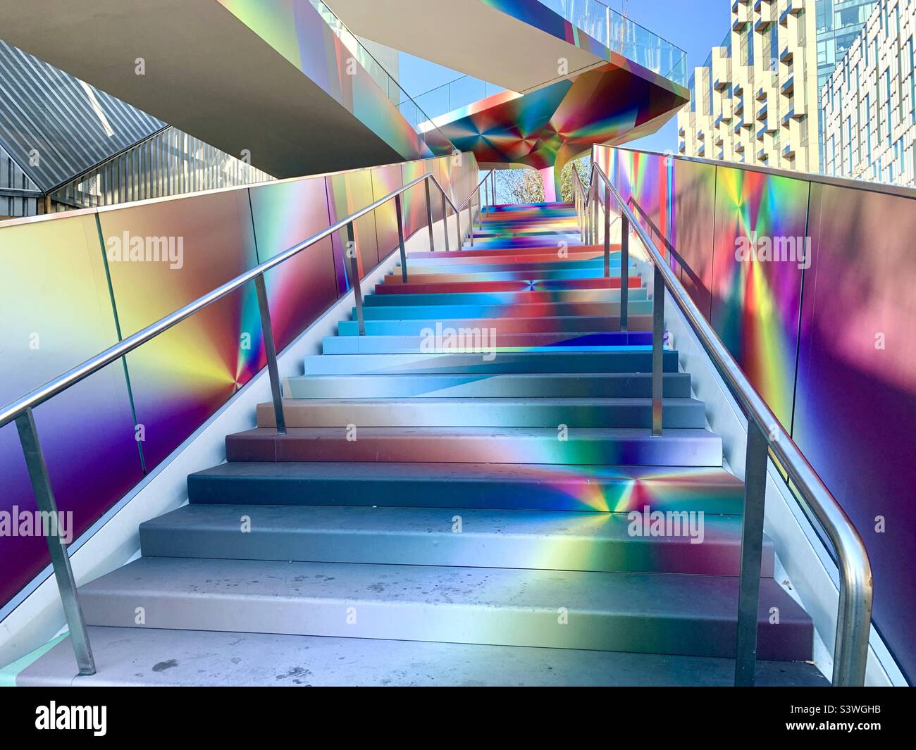 Colourful steps in London’s Greenwich peninsula Stock Photo