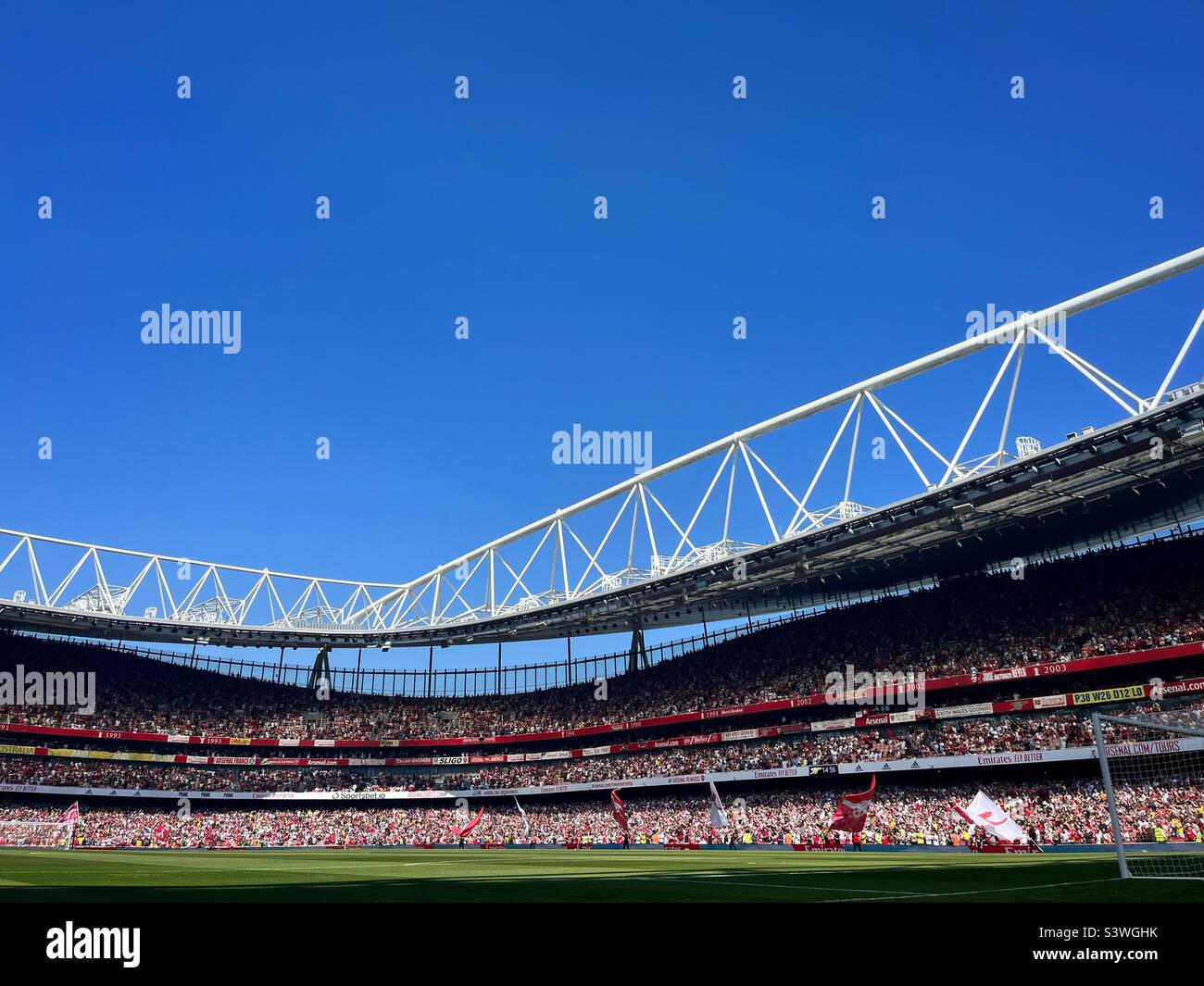 A general view of the Emirates stadium, home to Arsenal Football Club during their first home game of the 2022-23 Premier League football season. Stock Photo