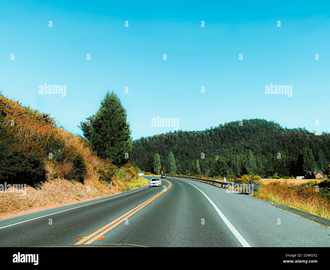 Driving Along a highway through the California countryside. - Smartphone Captured Stock Image