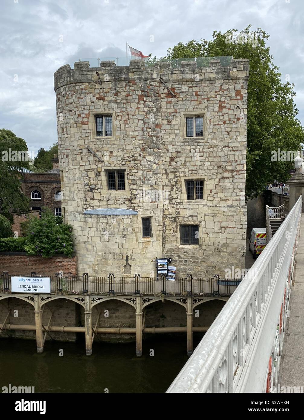 Lendal Tower, a medieval (1300), Grade I listed building on the bank of the River Ouse in York, UK. Built to control river toll payments, and later for water supply and offices. Now it is for rent. Stock Photo