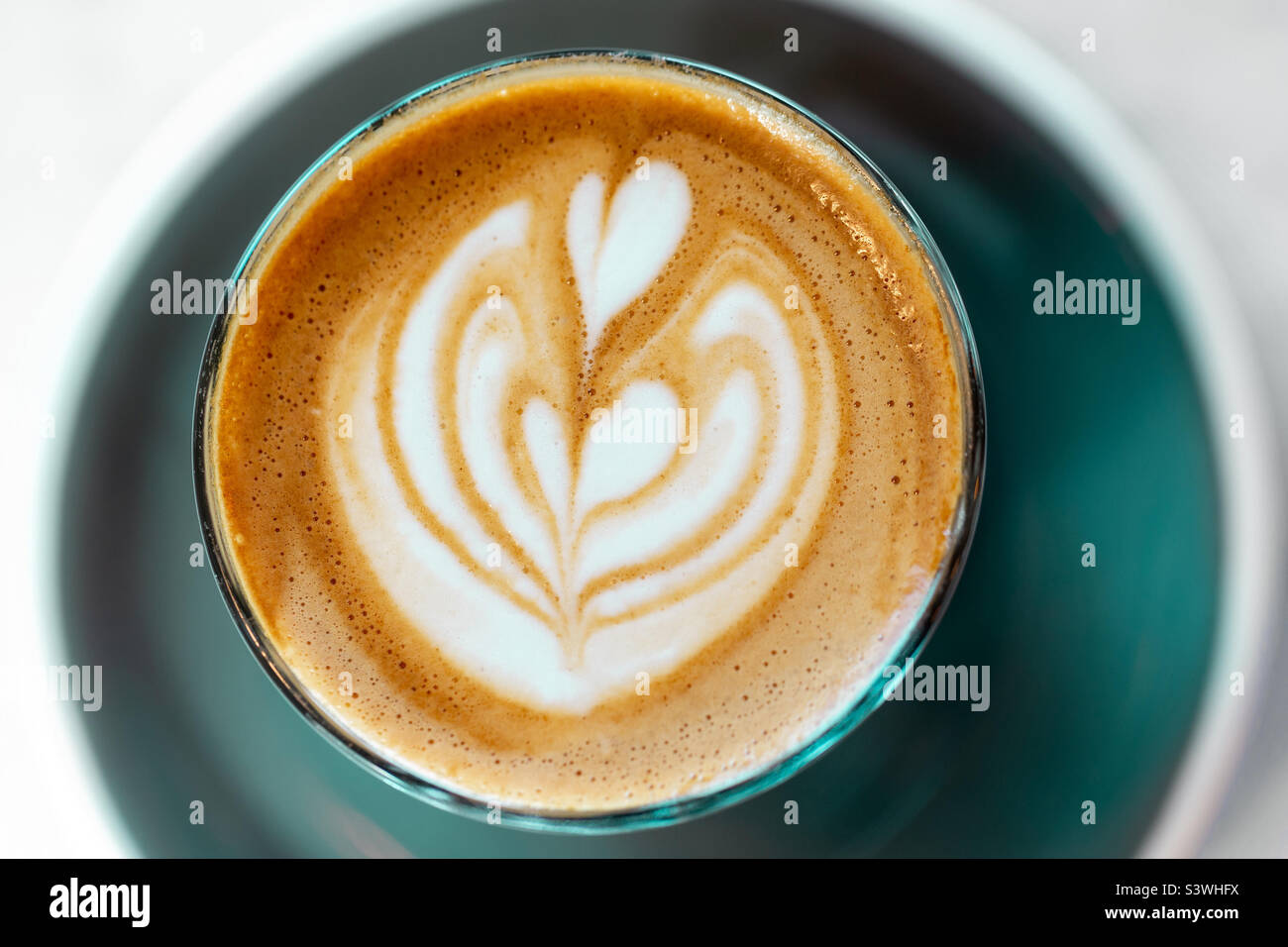 Closeup overhead view on latte art, closeup Stock Photo