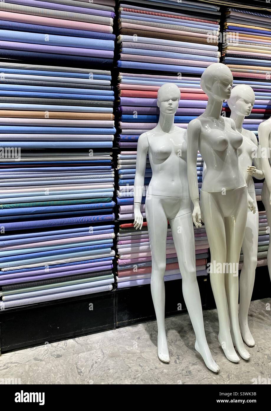 Fabric and mannequins Stock Photo