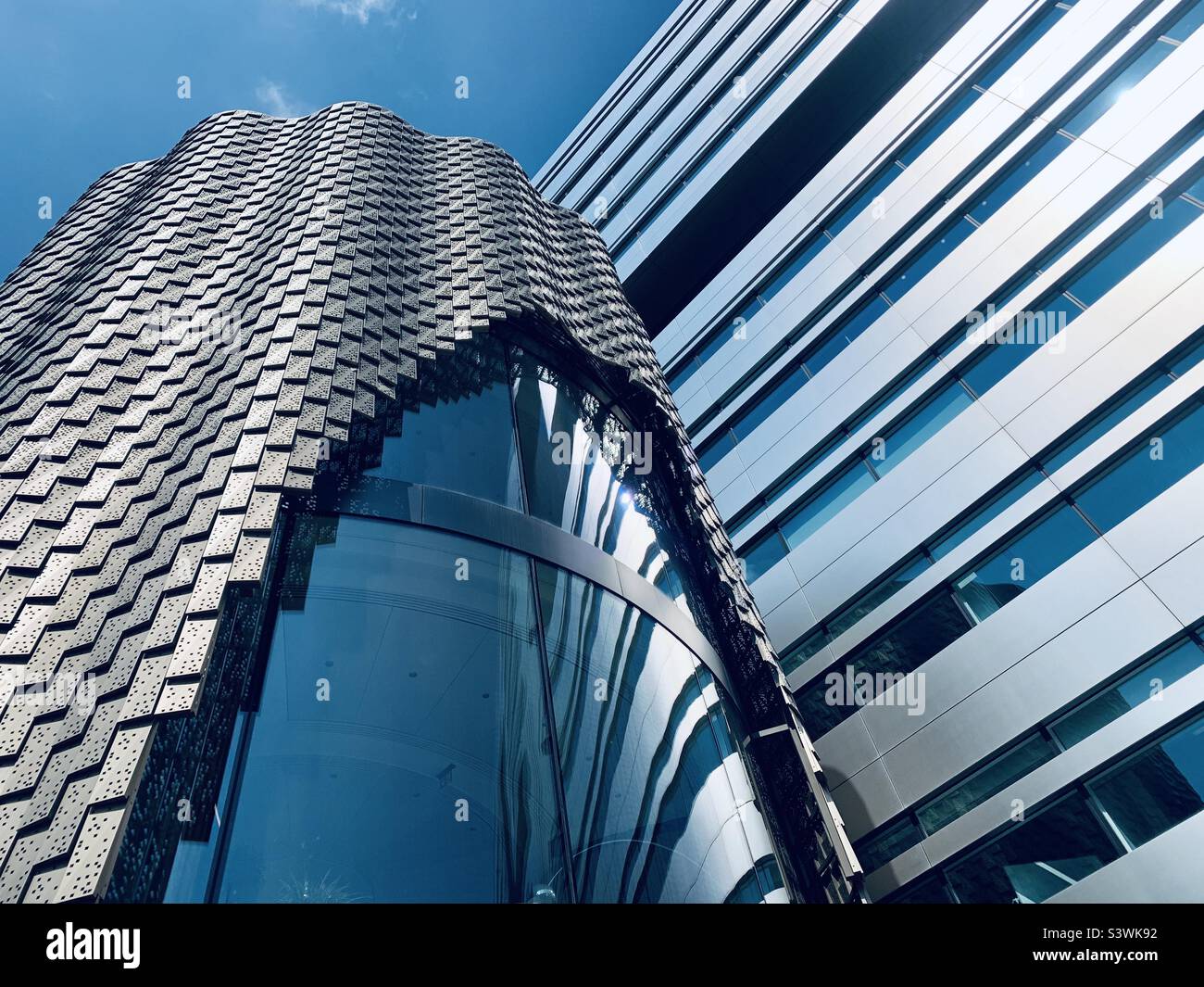 Cylindrical building at 3 Broadgate in The city of London on a sunny day Stock Photo