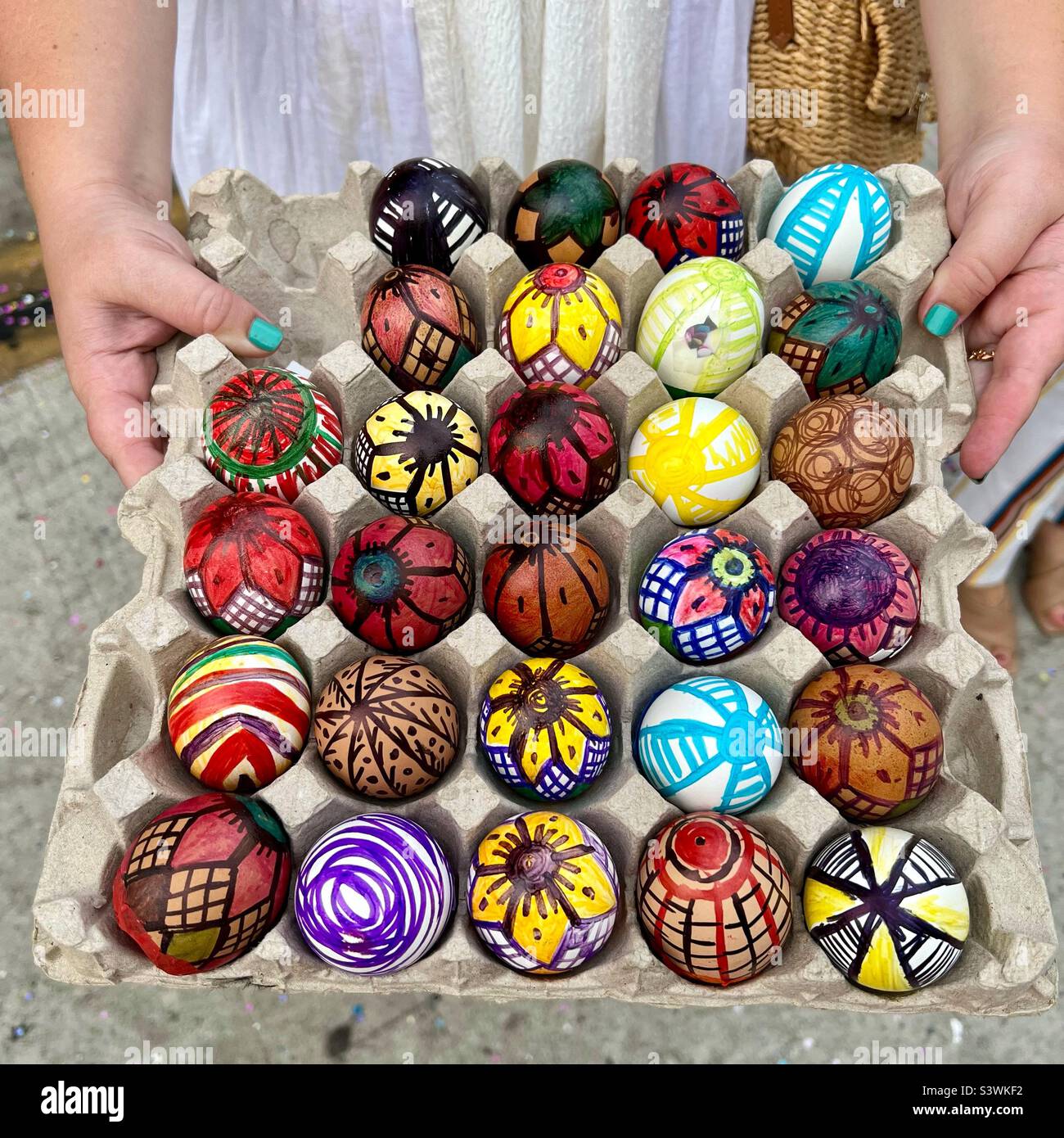 Mexican hand painted confetti filled eggs called Cascarones - Smartphone Captured Stock Image