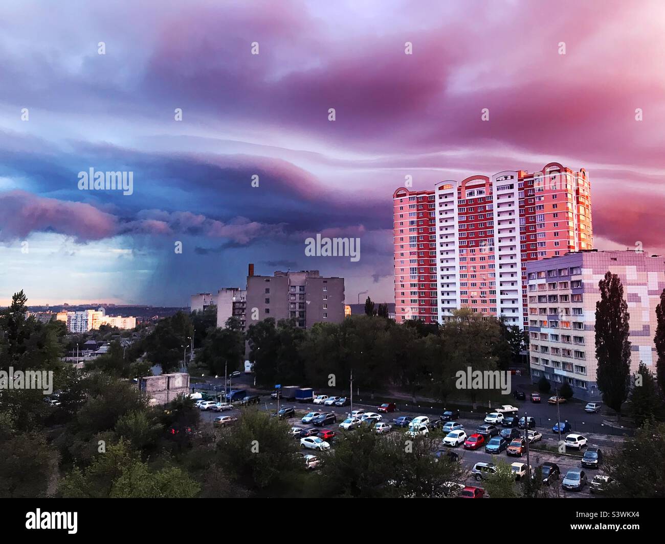 Colorful stormy sky over the city - Smartphone Captured Stock Image