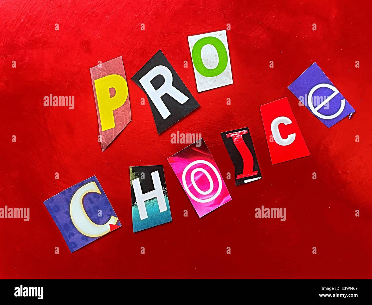 Ransom note typography spelling out pro choice, 2022, USA Stock Photo
