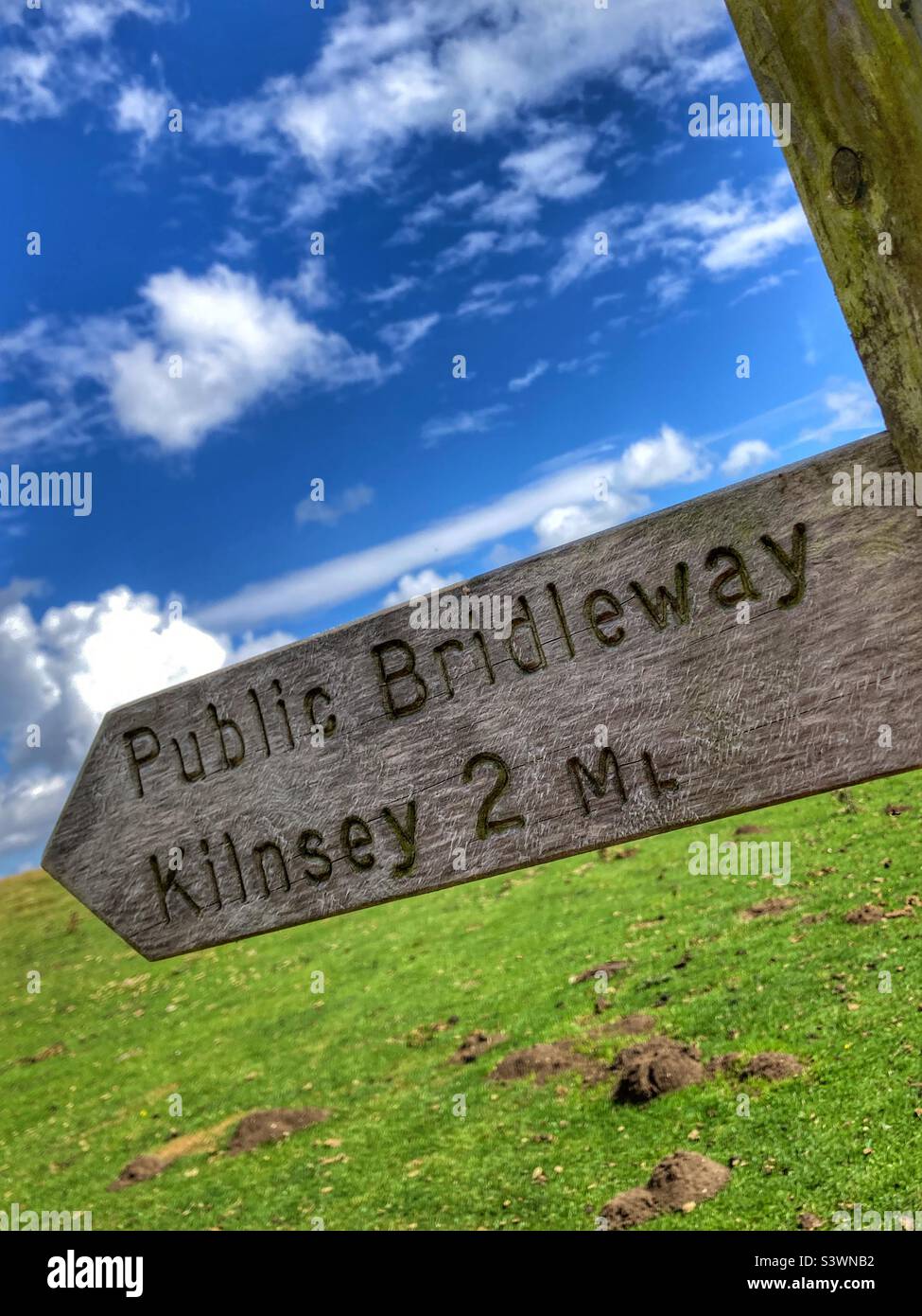 Public Bridleway sign Mastiles lane in the Yorkshire Dales Stock Photo
