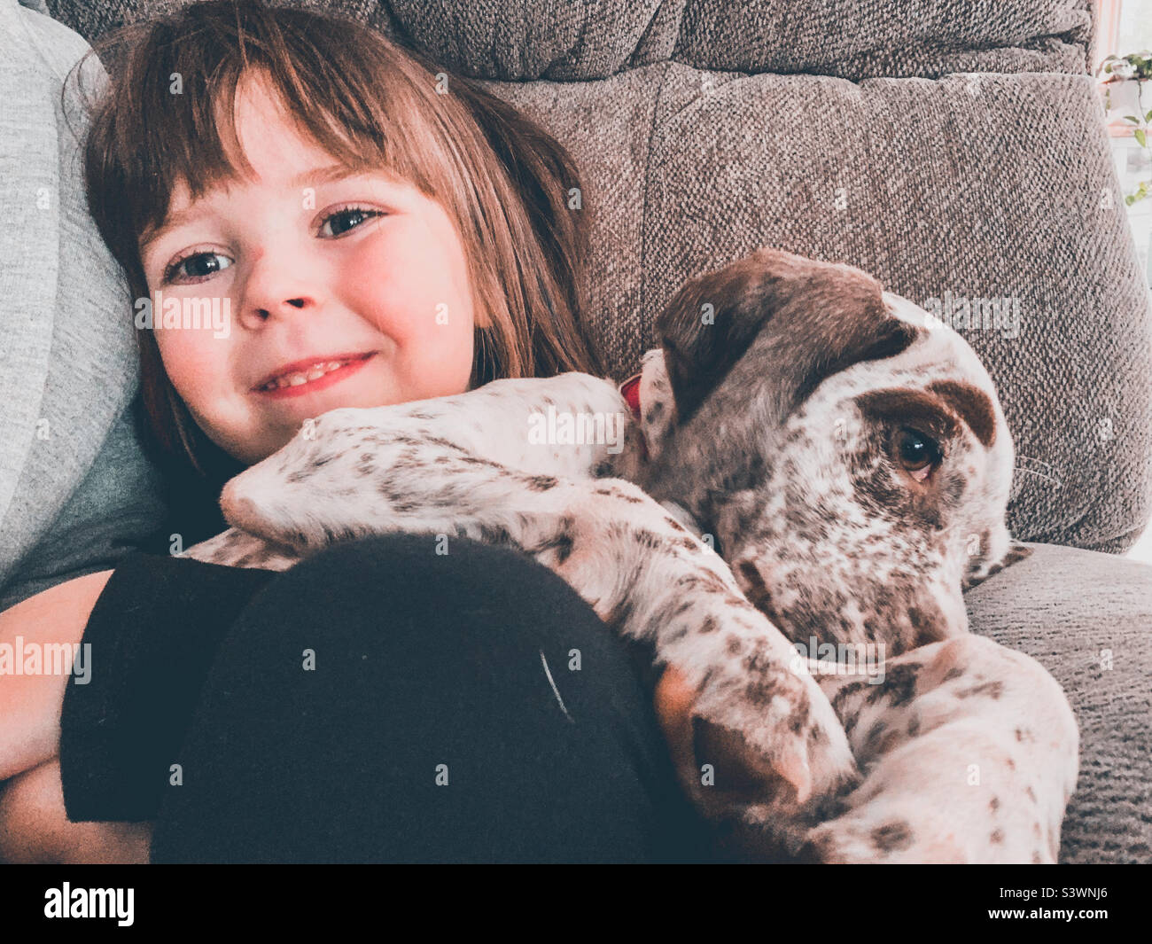 a-three-year-old-girl-cuddling-a-puppy-stock-photo-alamy