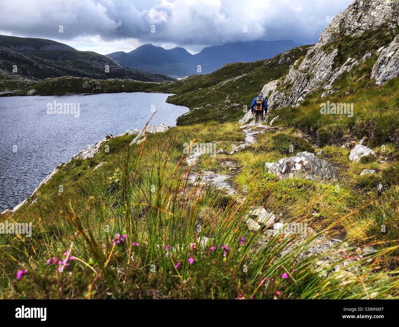 Walking in the Scottish Highlands, with a view towards Quinag, Scotland - Smartphone Captured Stock Image