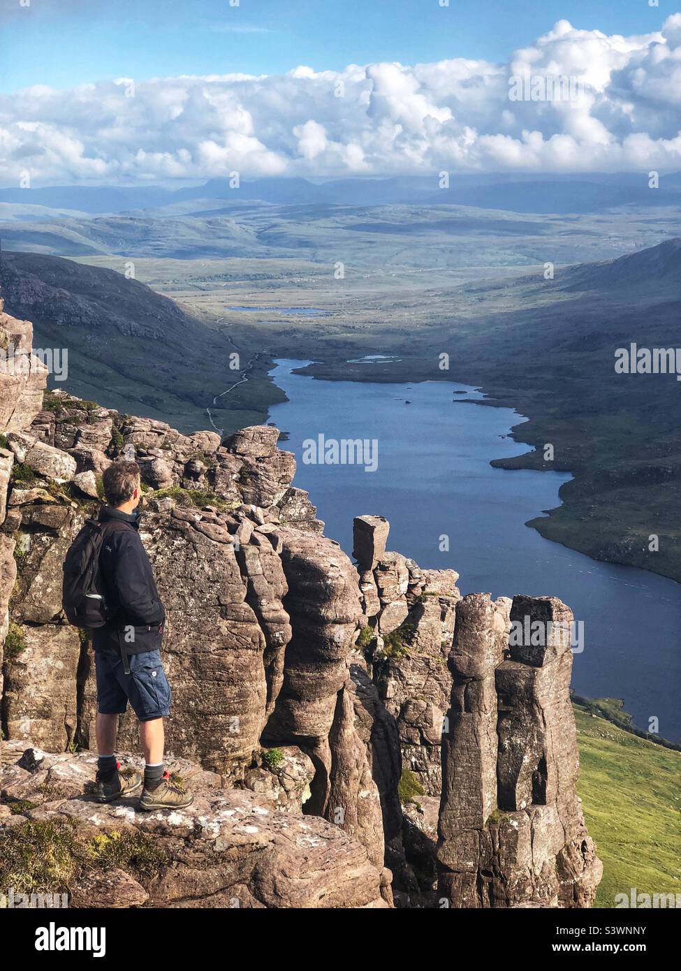 Walking in the Scottish Highlands, view from the top of Stac Pollaidh, with a view of Loch Lurgainn, Inverpolly estate, Scotland - Smartphone Captured Stock Image