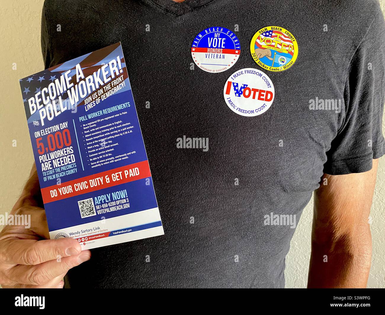 “I VOTED” and poll worker volunteer pamphlets. Stock Photo
