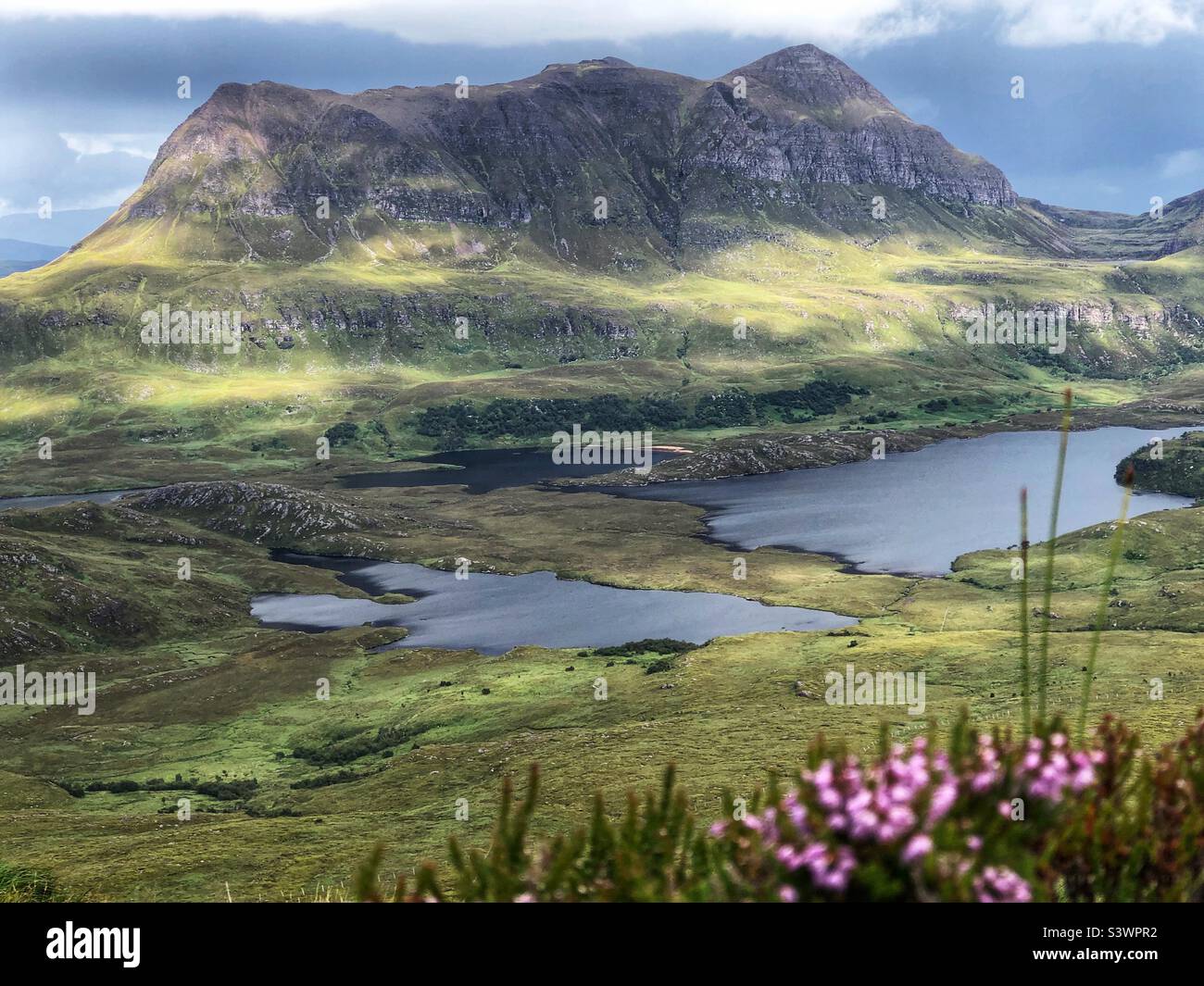 View of Cul Mor mountain from the top of Stac Pollaidh or Stack Polly, mountain in Inverpolly, North West Scotland - Smartphone Captured Stock Image