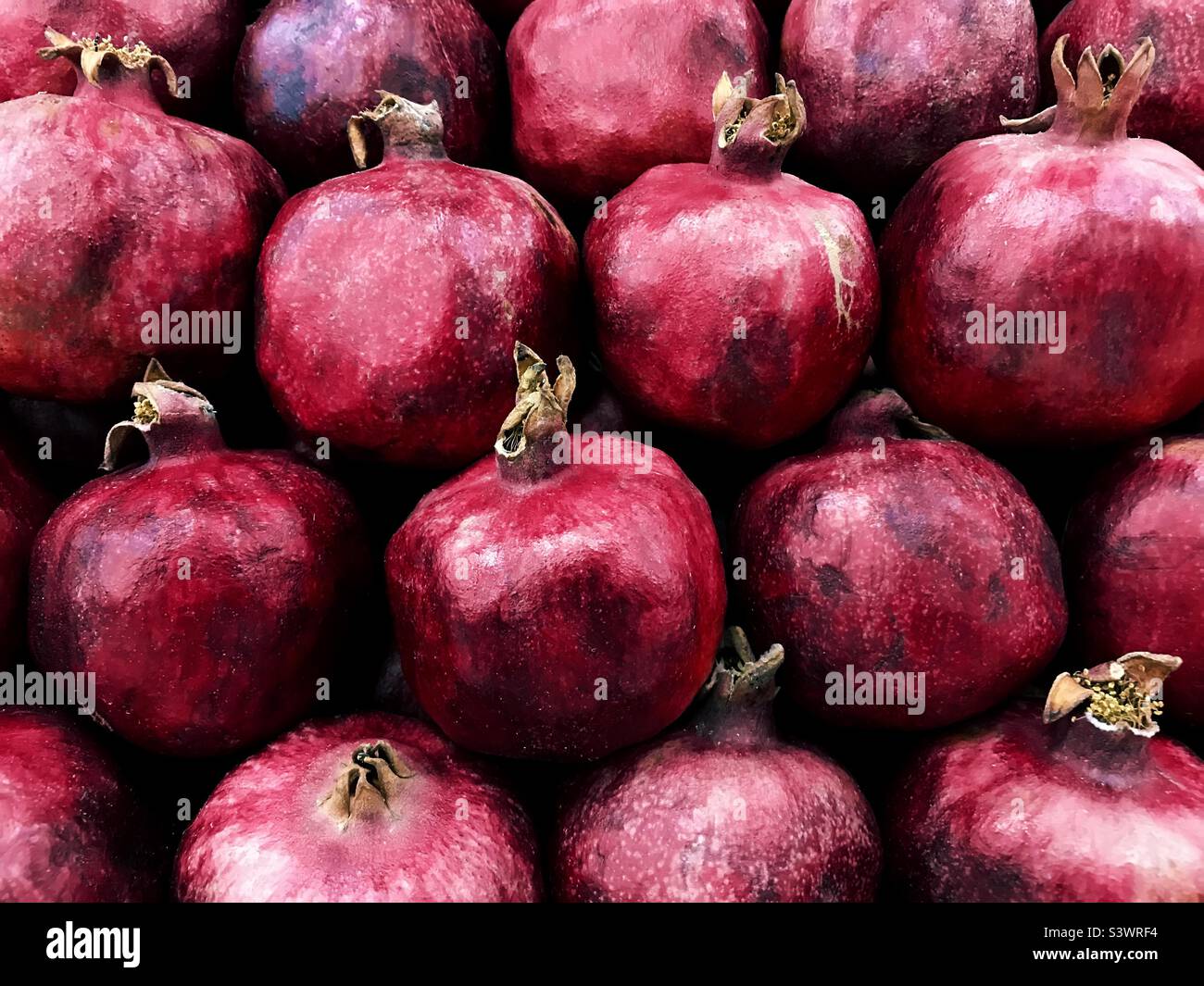 Many red ripe pomegranate ms for sale - Smartphone Captured Stock Image