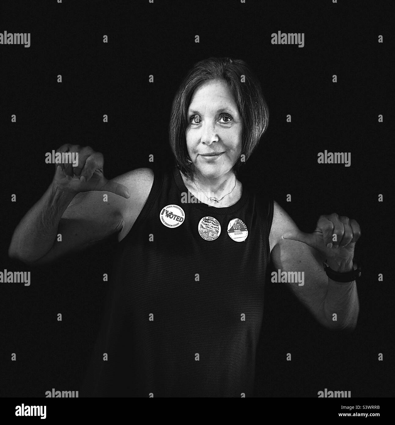 “I Voted “ stickers on woman who just voted . - Smartphone Captured Stock Image